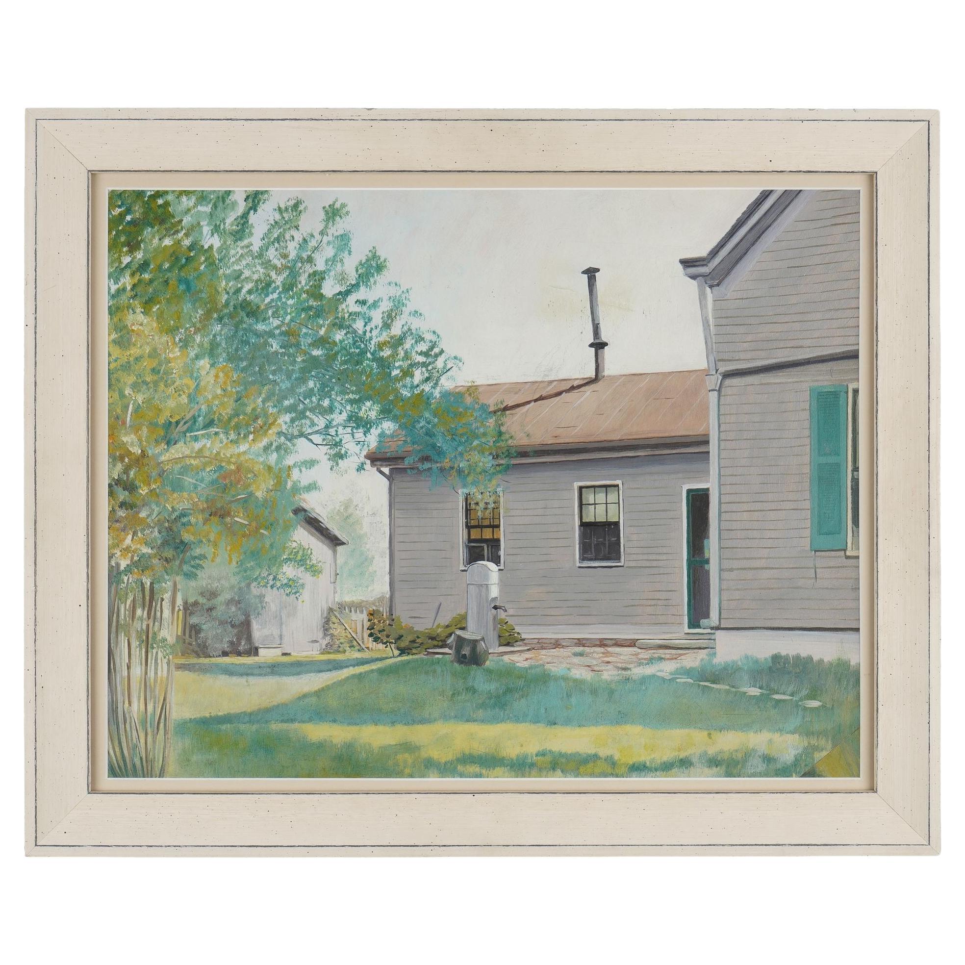 American oil on academy board summertime study of a clapboard house, c. 1935