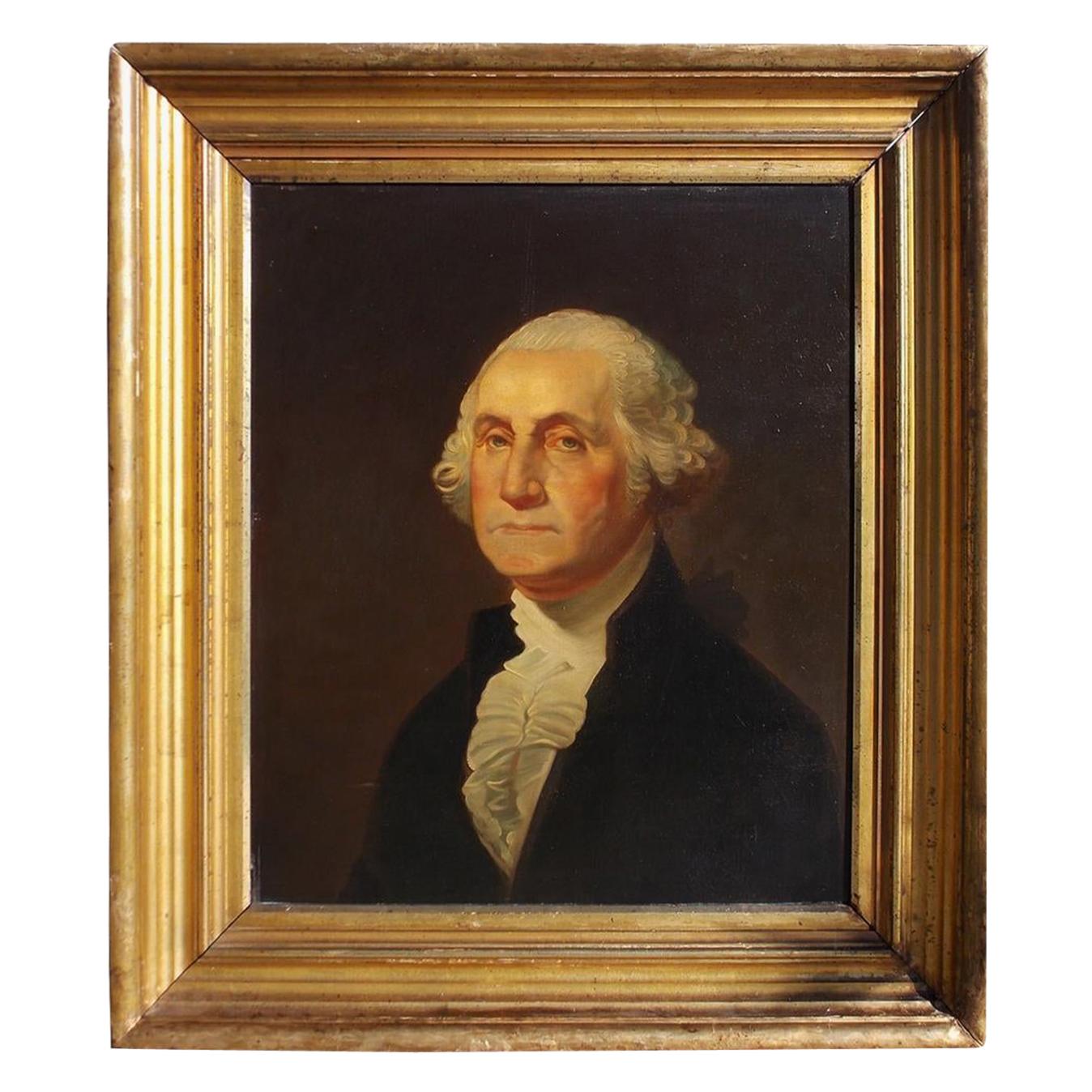 American Portrait of George Washington Oil on Board in Original Gilt Frame. 1880