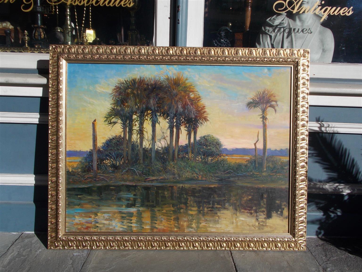 American oil on canvas Low Country Island in the original gilt frame, Charleston SC. Signed & dated by artist on lower right corner and re verso. 