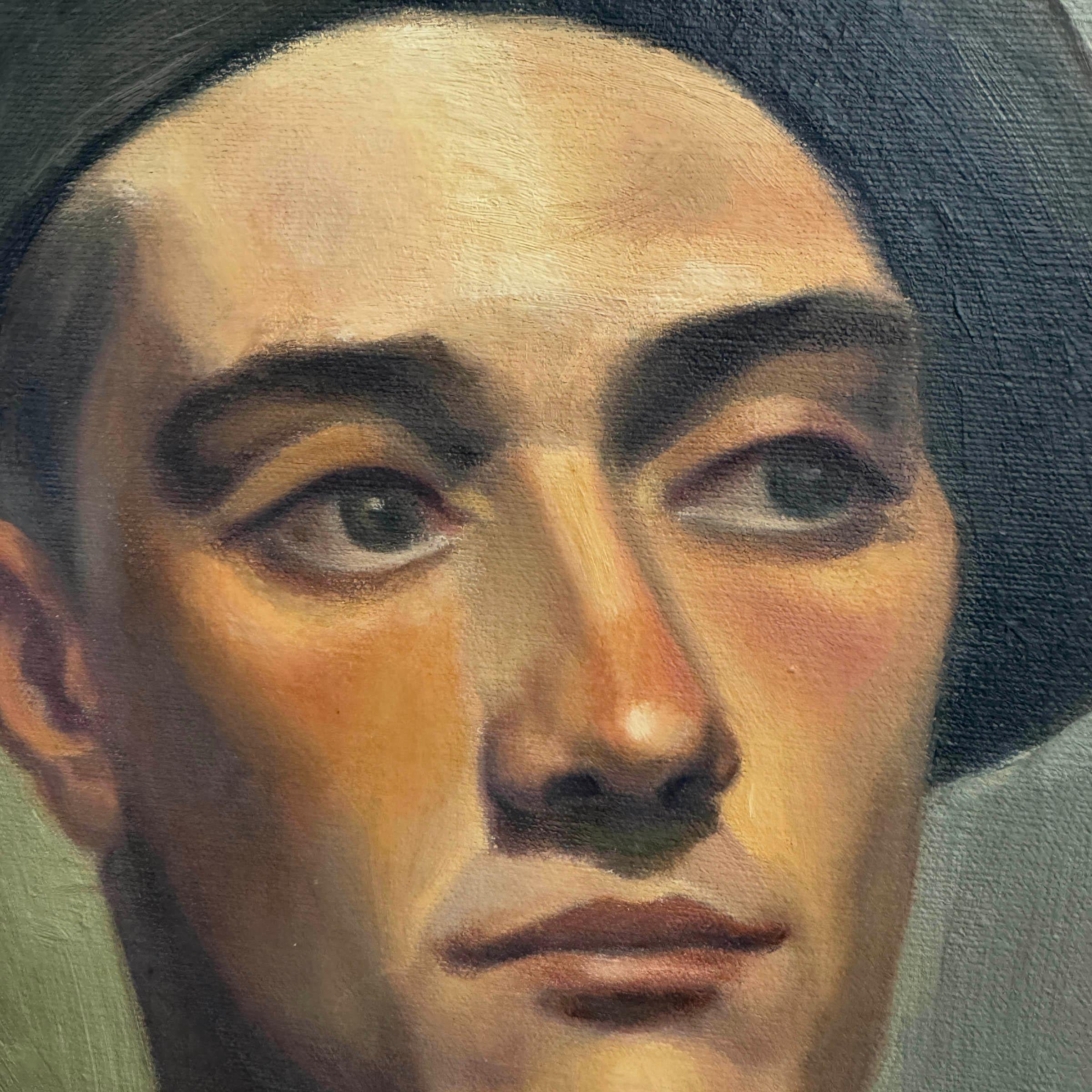 American Oil on Linen Portrait of MSU Student In Good Condition In Chicago, IL