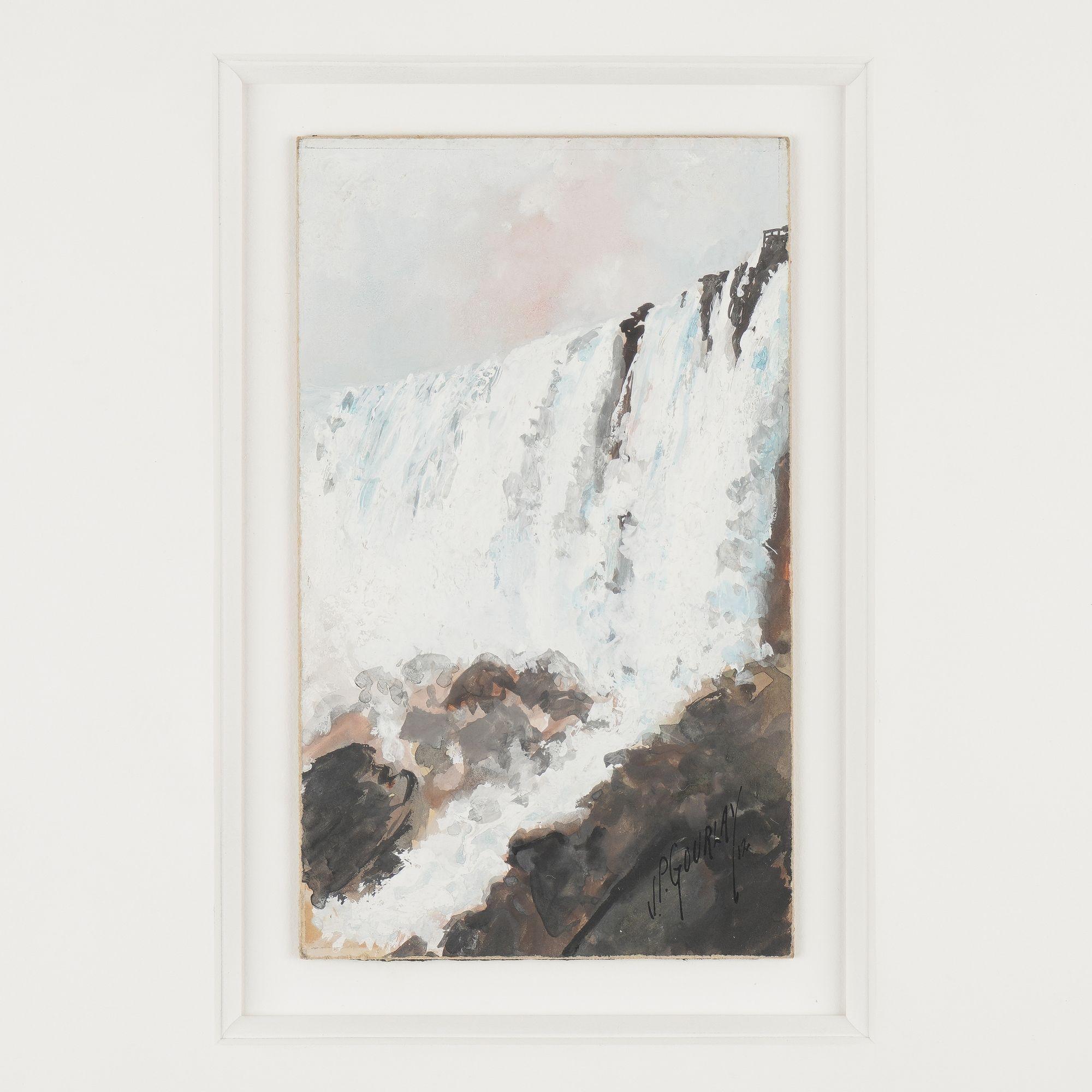 American oil on panel pochard of a waterfall by J.P. Gourlay, 1912 In Good Condition For Sale In Kenilworth, IL