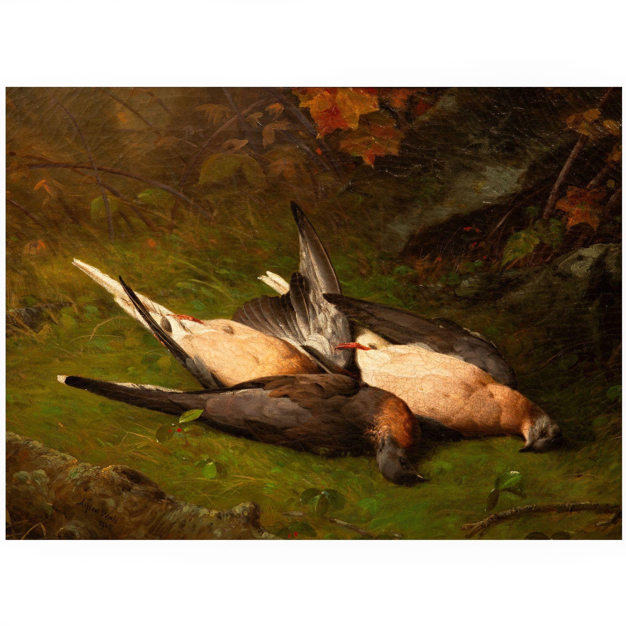 ALFRED S. WALL
Estados Unidos, 1825-1896

Naturaleza muerta: Palomas caídas (1865)

Óleo sobre lienzo  firmado y fechado abajo a la izquierda 
