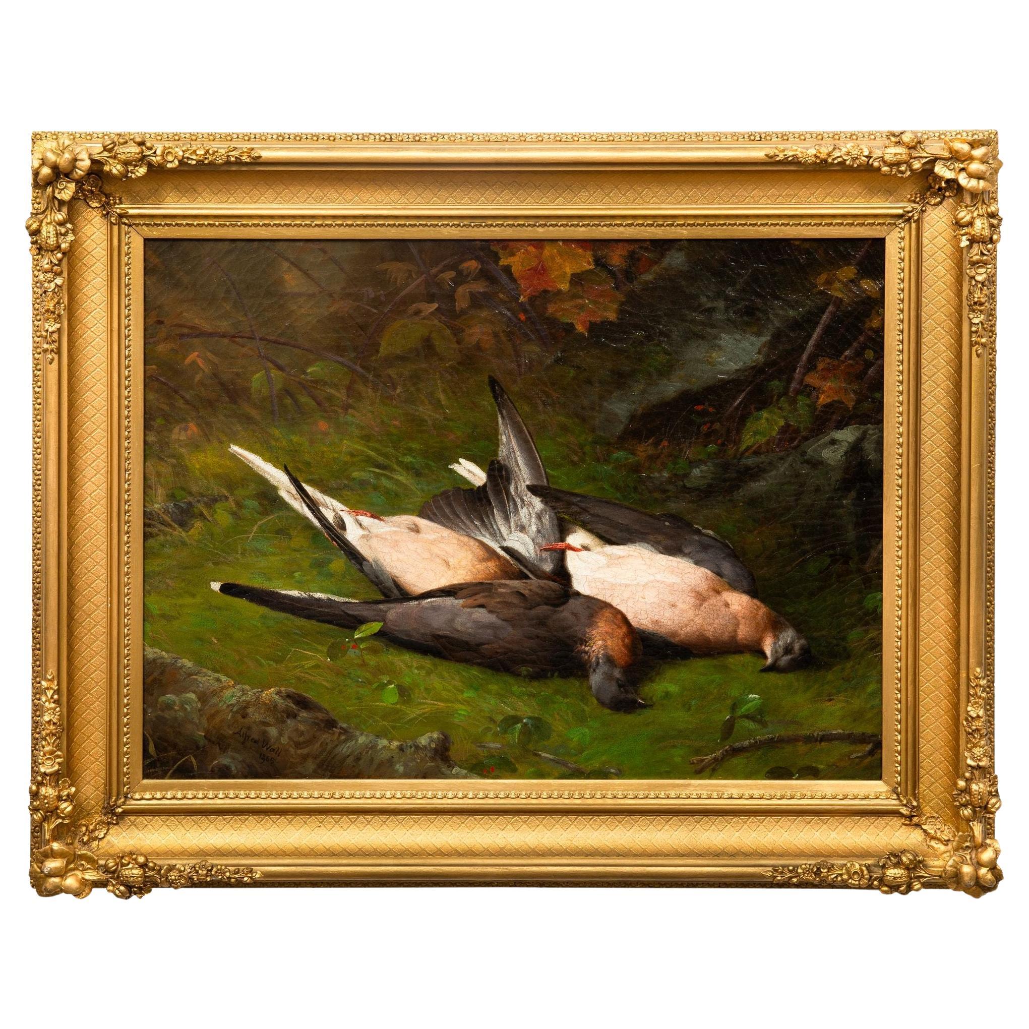 American Oil Painting "Nature Morte: Fallen Doves" (1865) by Alfred Wall