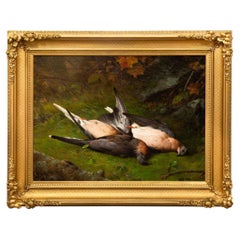 American Oil Painting "Nature Morte: Fallen Doves" (1865) by Alfred Wall