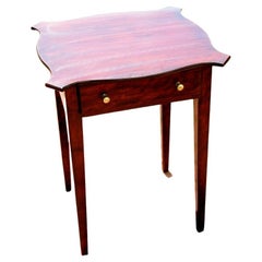 Antique American One Drawer Serpentine Top Sidetable by Ariel Hinckley of Maine in 1836