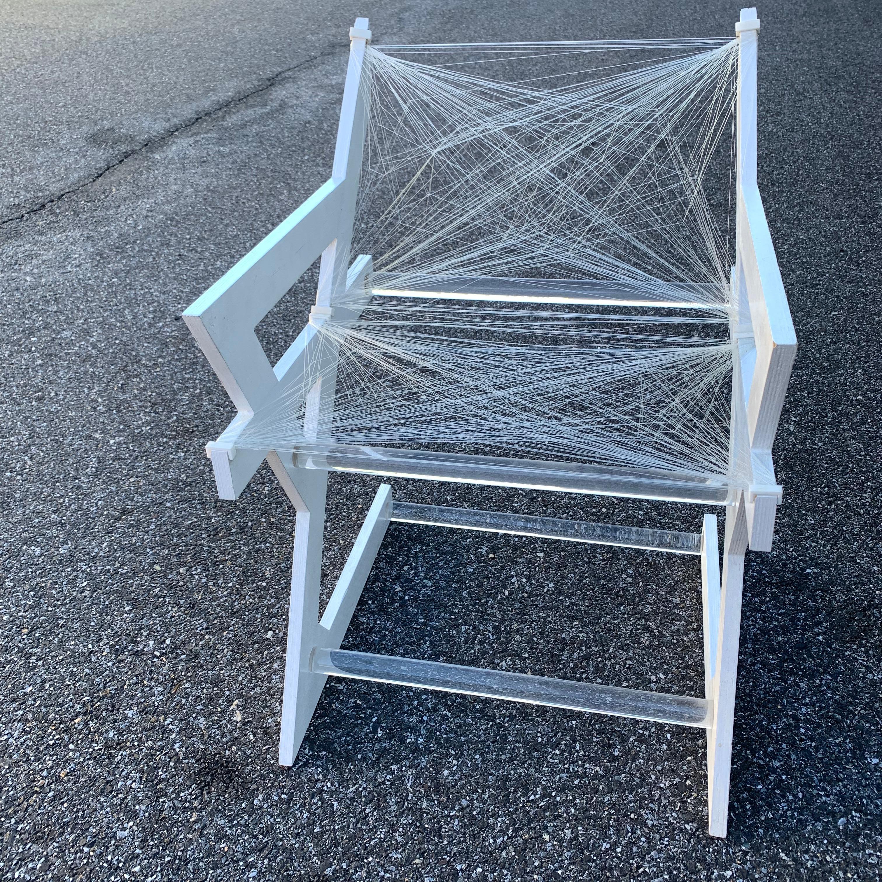 Mid-Century Modern Fish-String White Painted Desk Chair, One Of A Kind For Sale 5