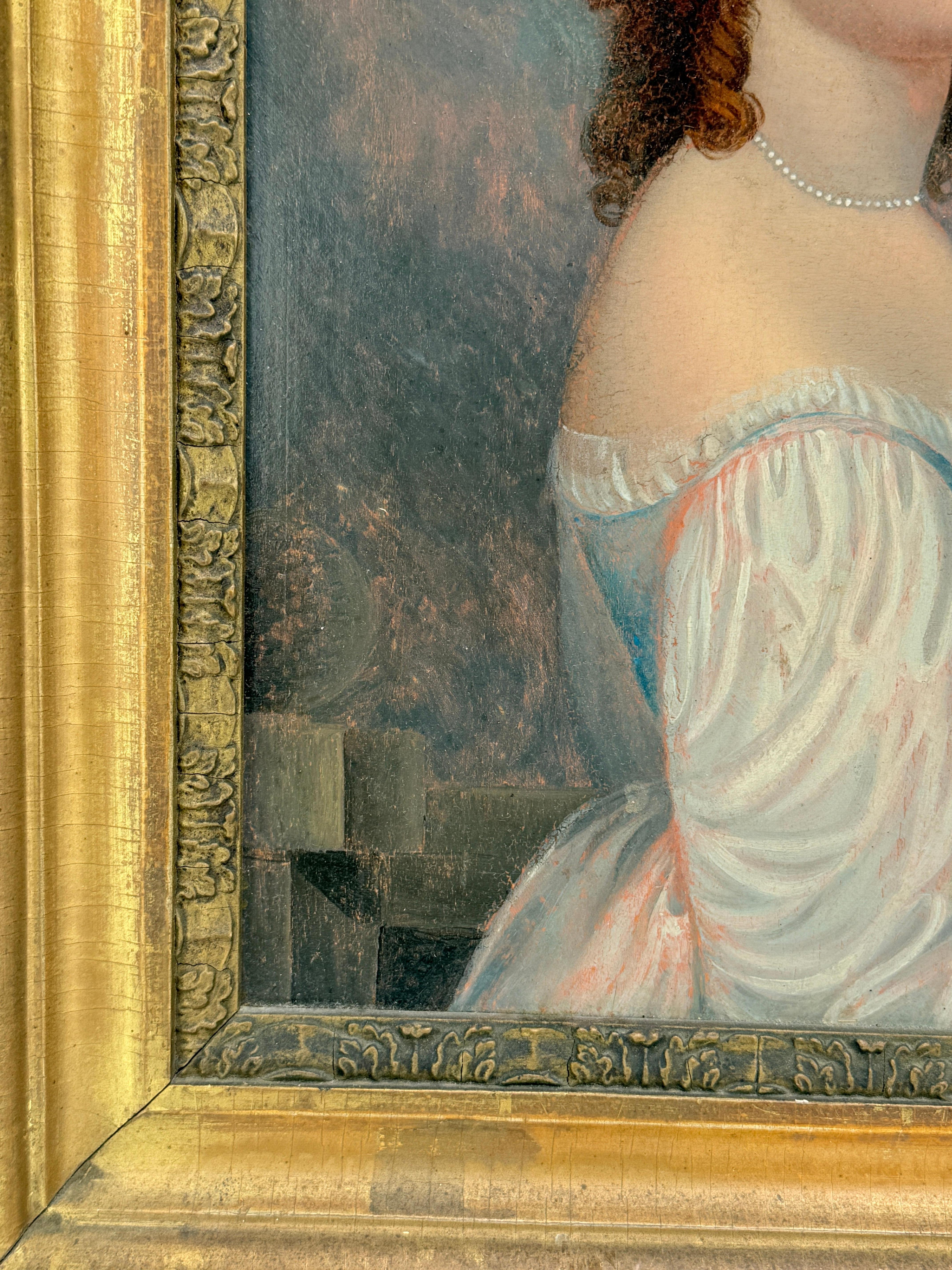 American or French Folk Art, Portrait of a Lady with a Dove, Early 19th Century For Sale 1