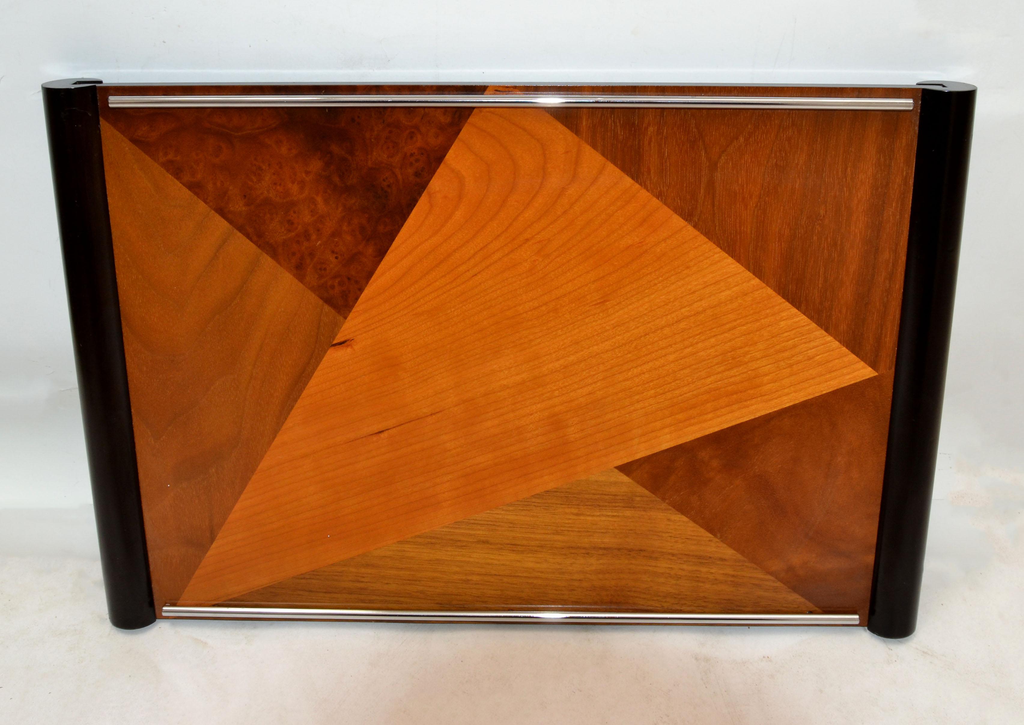 Hand-Crafted American Organic Modern Handcrafted Hardwood Marquetry Decorative Serving Tray For Sale