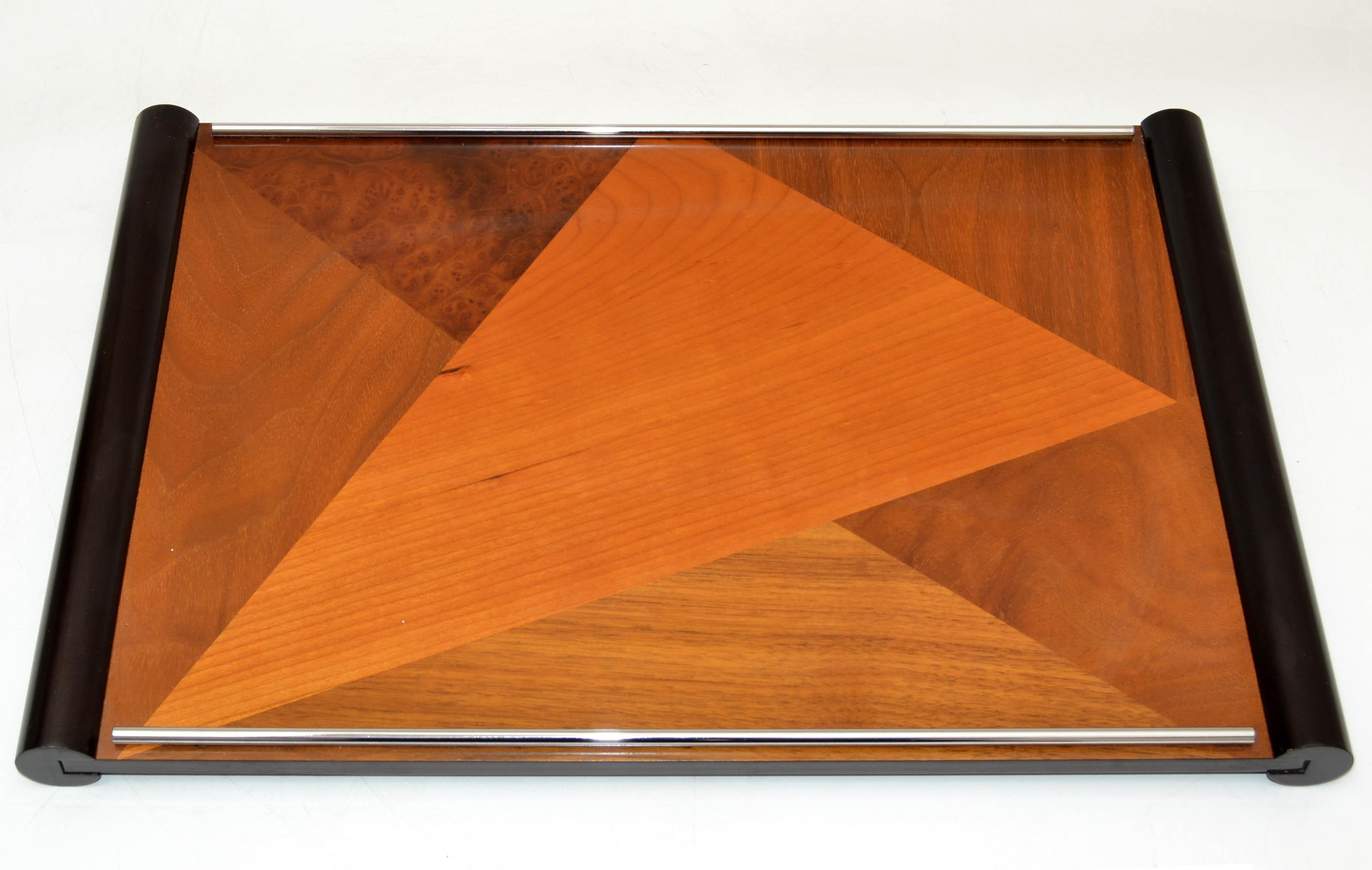 American Organic Modern Handcrafted Hardwood Marquetry Decorative Serving Tray In Good Condition For Sale In Miami, FL