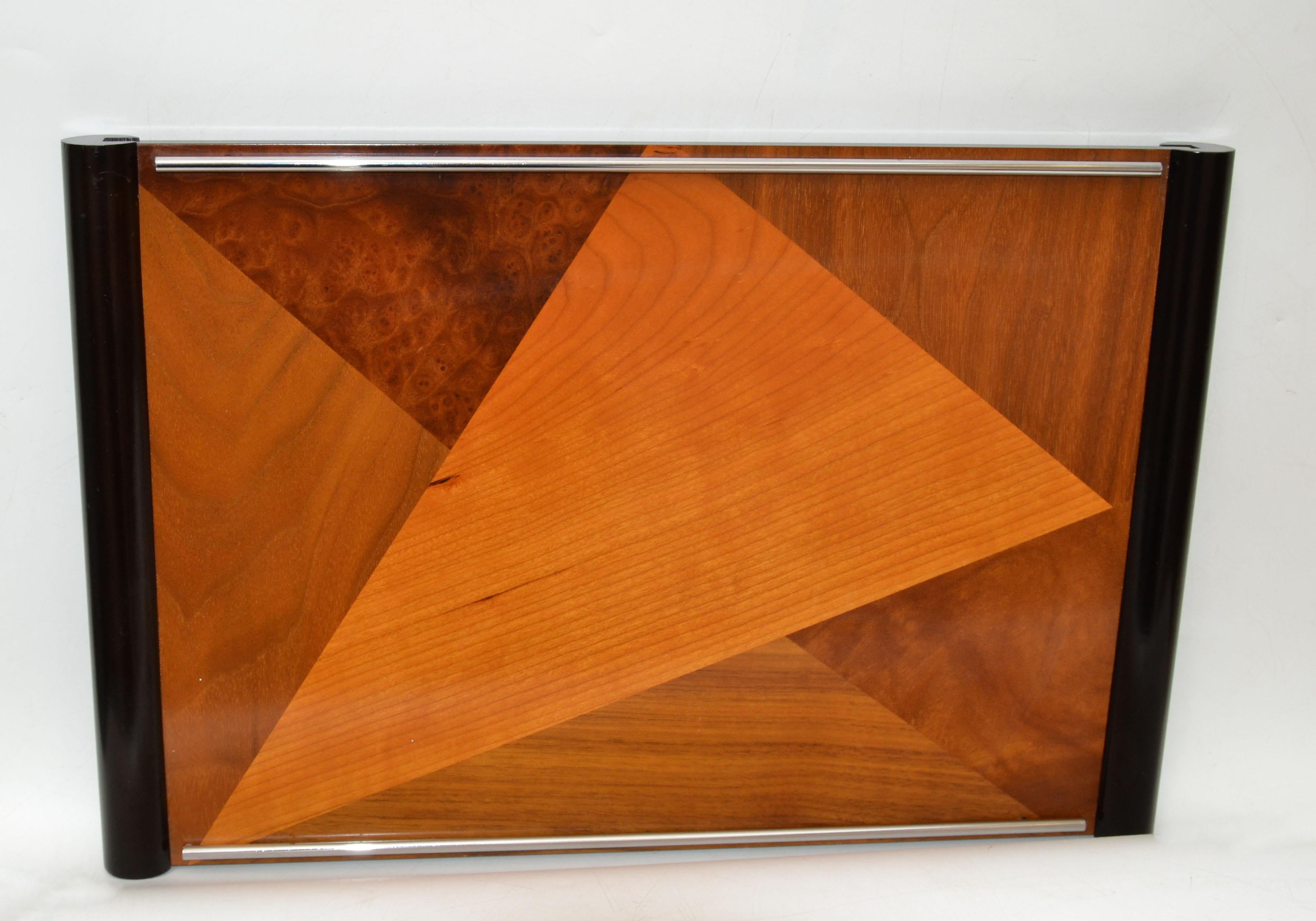 20th Century American Organic Modern Handcrafted Hardwood Marquetry Decorative Serving Tray For Sale