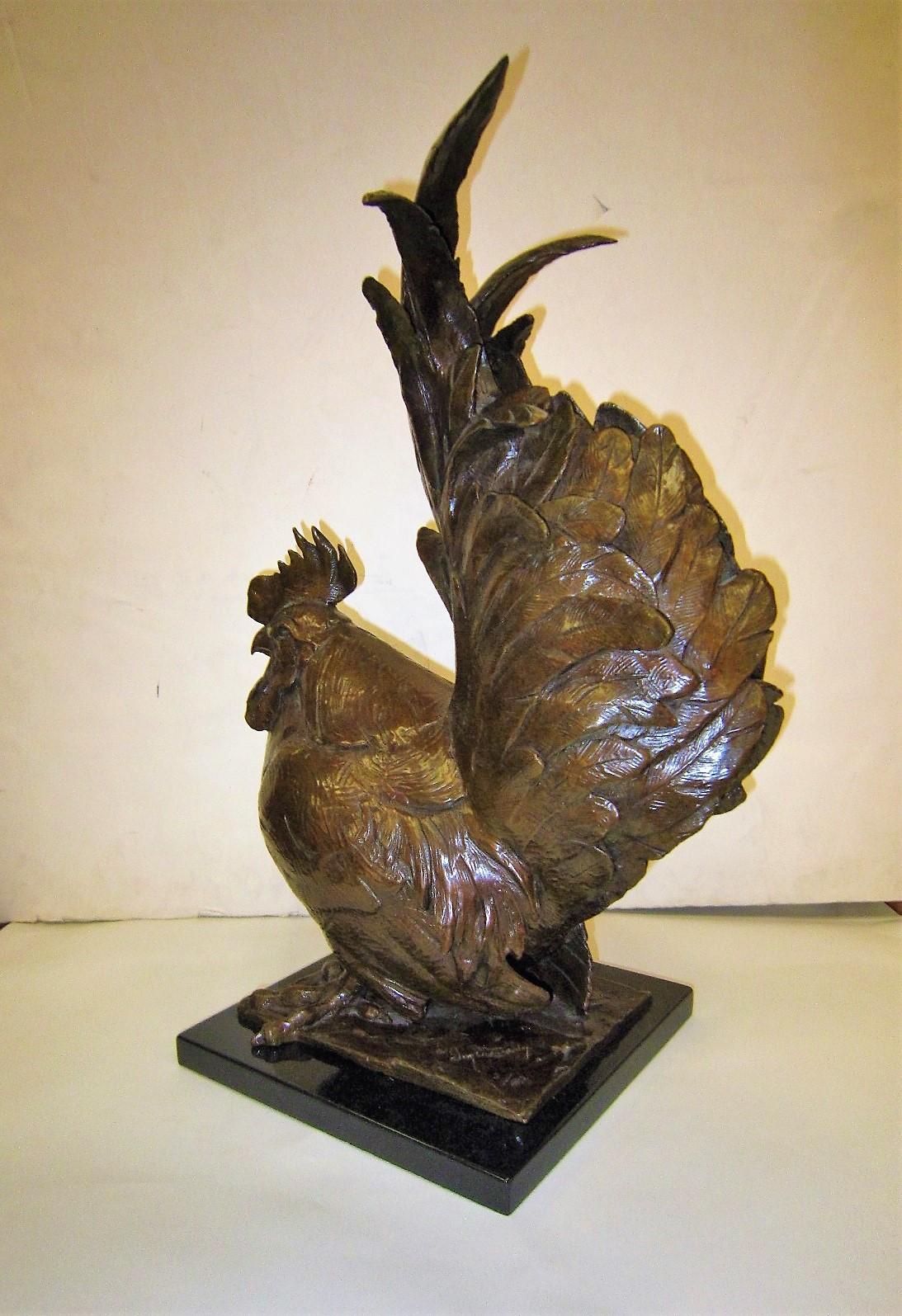 Modern American Original Bronze Sculpture of a Rooster by Dan Ostermiller