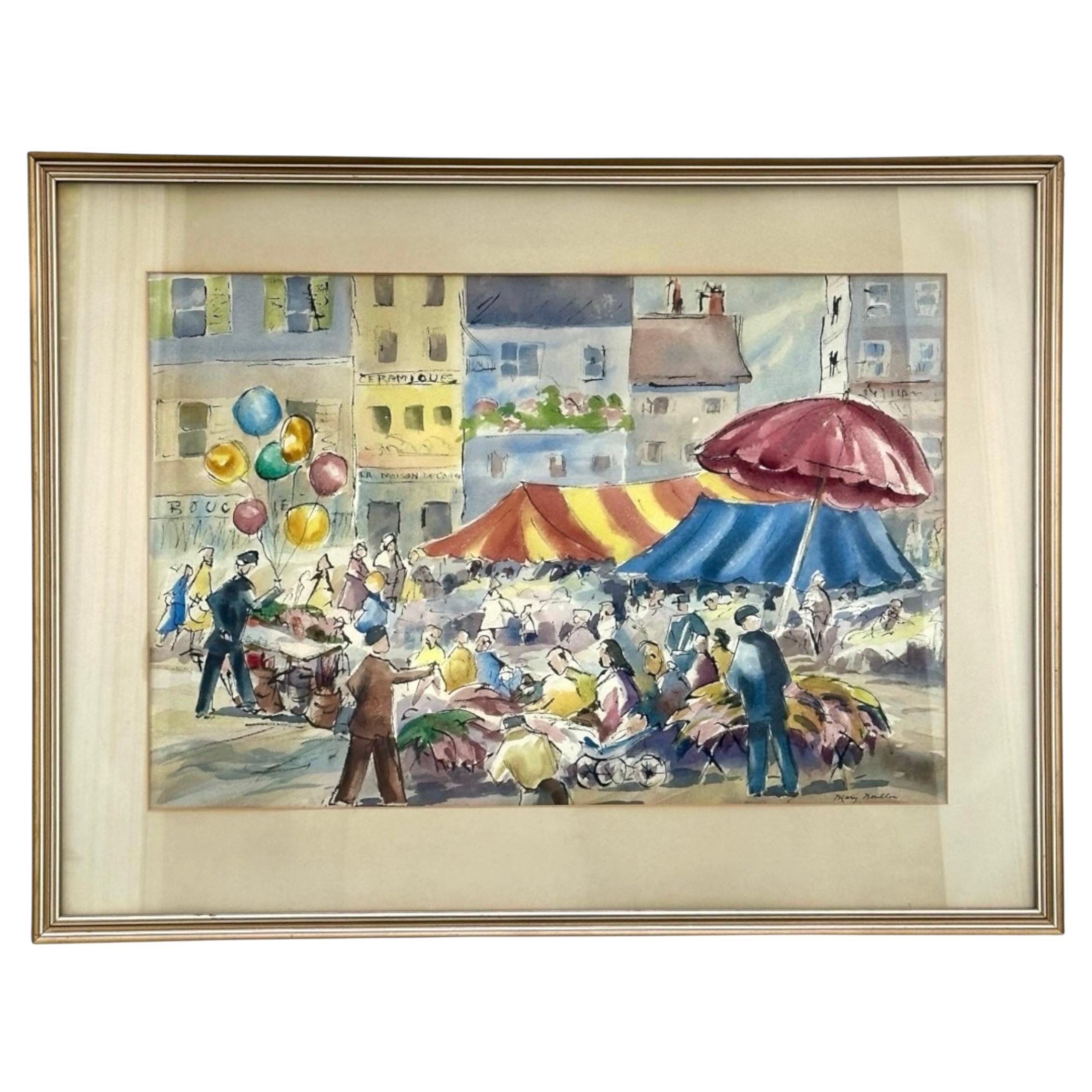 American Original Watercolor Mid-Century Modern Mary Boulton, Signed.