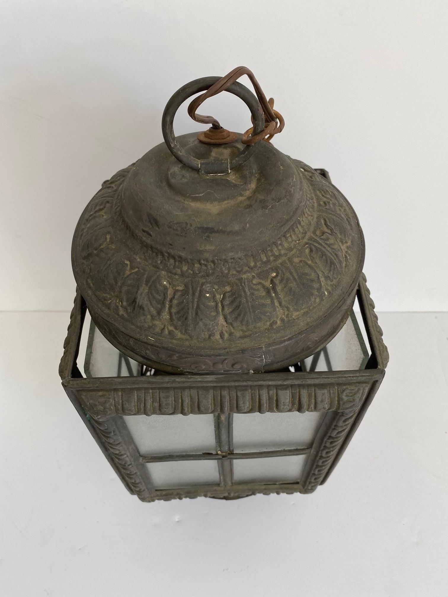 Amerian metal and glass outdoor lantern. Wired for the US.