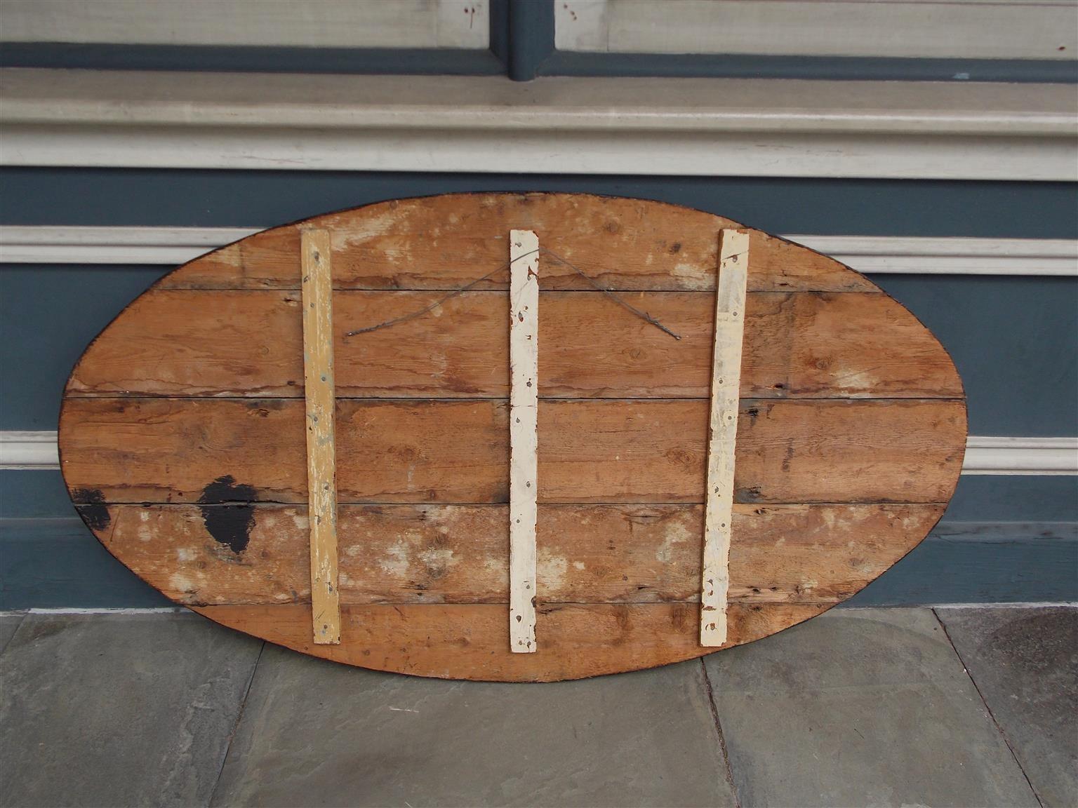 American Oval Timber Trade Sign with Two Masted Ship and Rope Boarder. C. 1850 For Sale 1