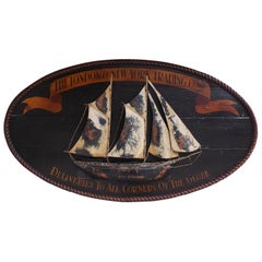 American Oval Timber Trade Sign with Two Masted Ship and Rope Boarder. C. 1850