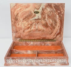 American Oversized Hand-Carved Incolay Stone Jewelry Box