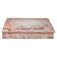 American Oversized Hand-Carved Incolay Stone Jewelry Box