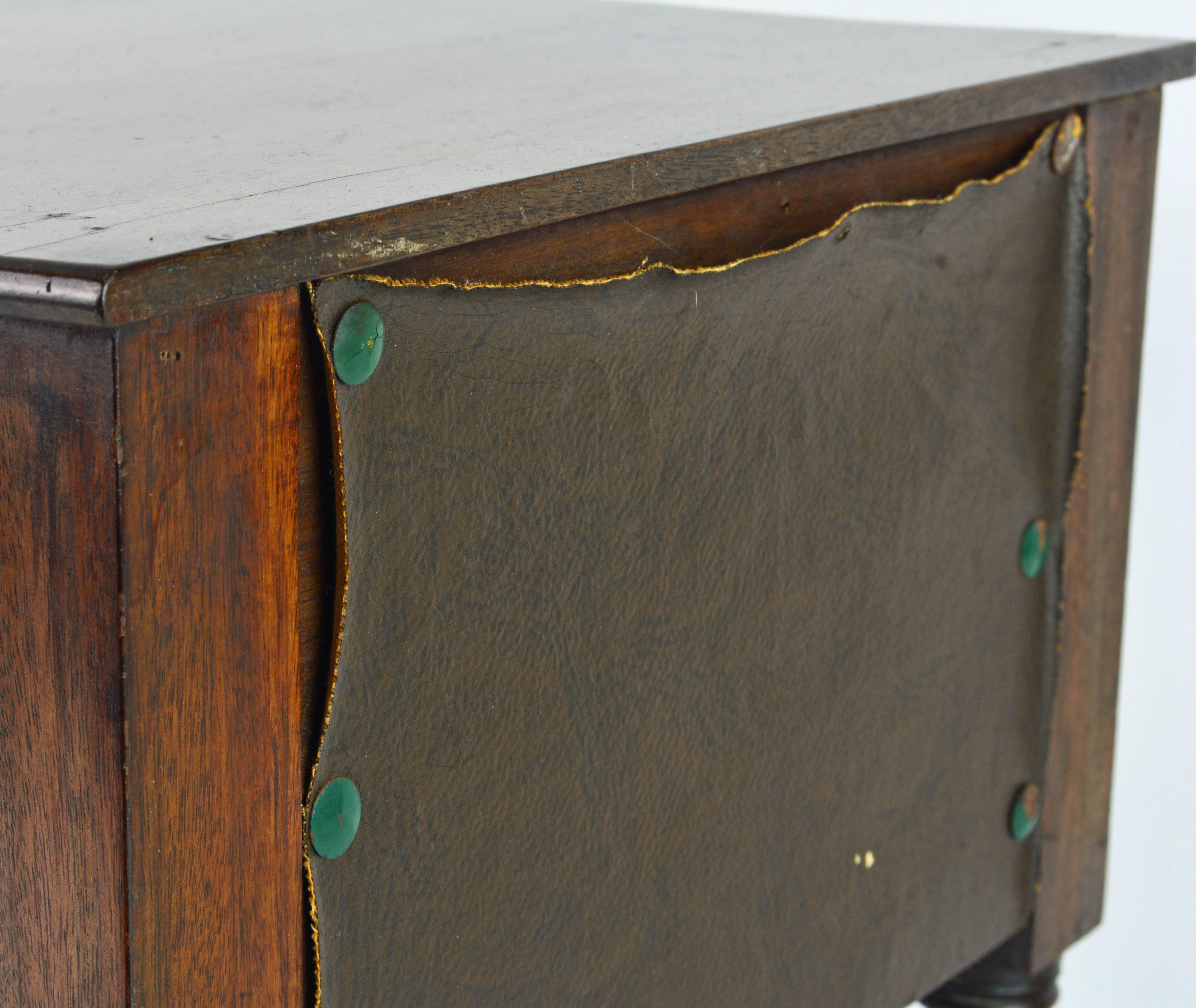 Brass American, Pa. 19th Century Mahogany Miniature Two-Drawer Chest on Turned Legs