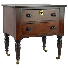 American, Pa. 19th Century Mahogany Miniature Two-Drawer Chest on Turned Legs