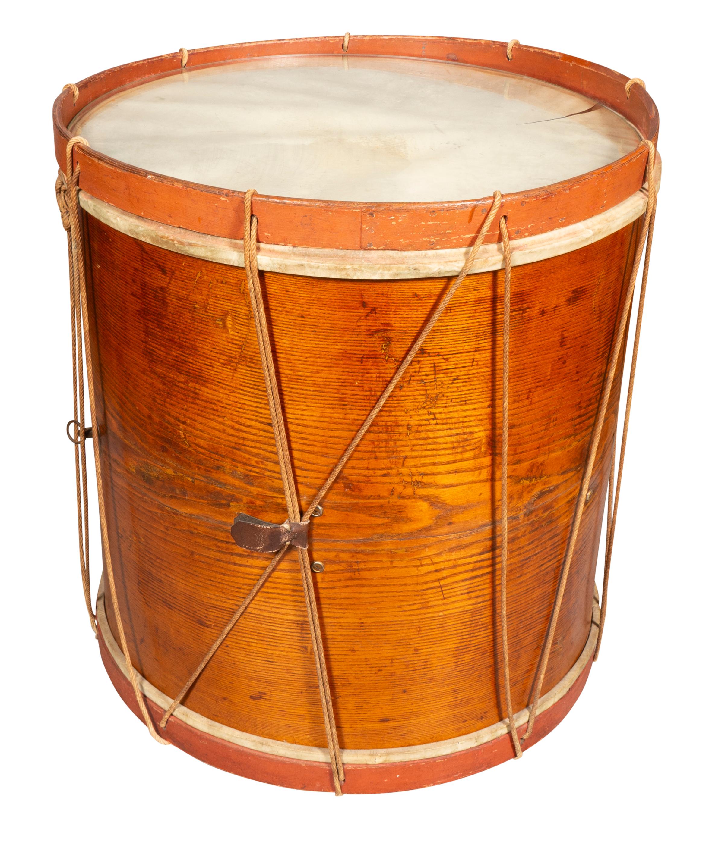 American Painted Ash Drum Now A Table In Fair Condition For Sale In Essex, MA