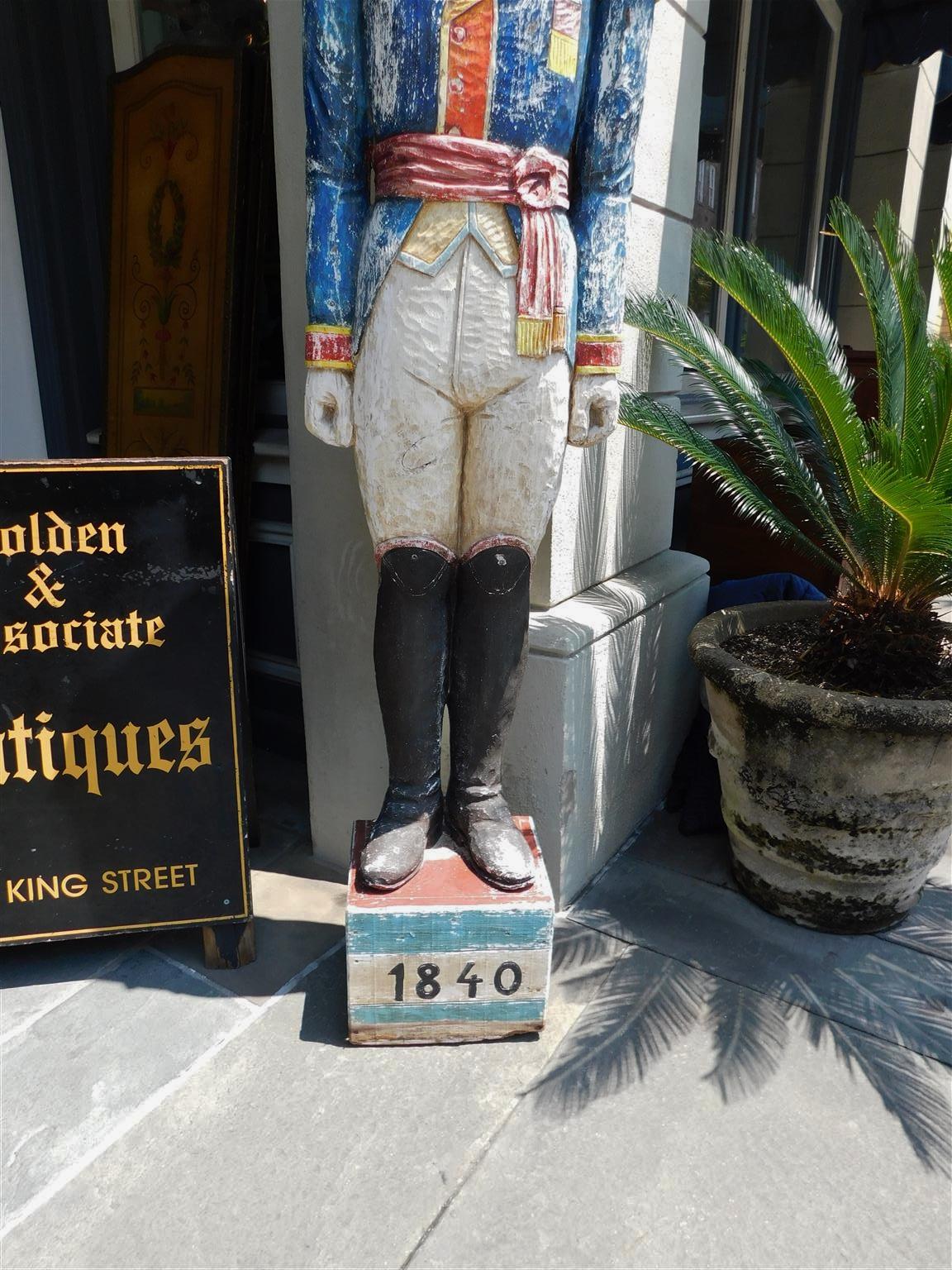 Hand-Carved American Painted & Carved Wood Figural Statue of General Santa Anna, Circa 1840 For Sale