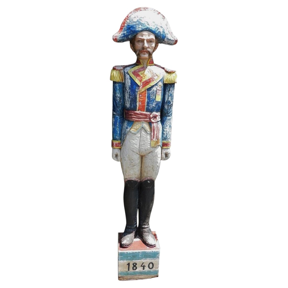 Statua americana in legno dipinto e intagliato del generale Santa Anna, circa 1840