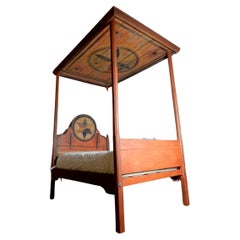 American Painted Folk Art Canopy Bed, Ex. Collection of Estee Lauder