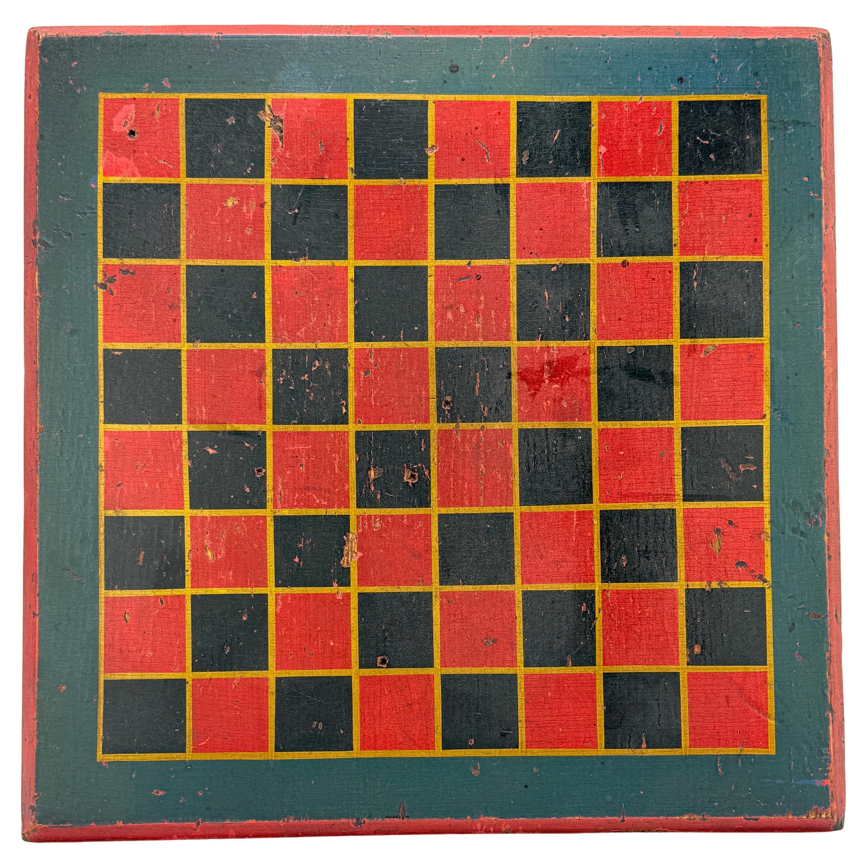 American Painted Folk Art Game Board for Checkers or Chess, C. 1840 For Sale
