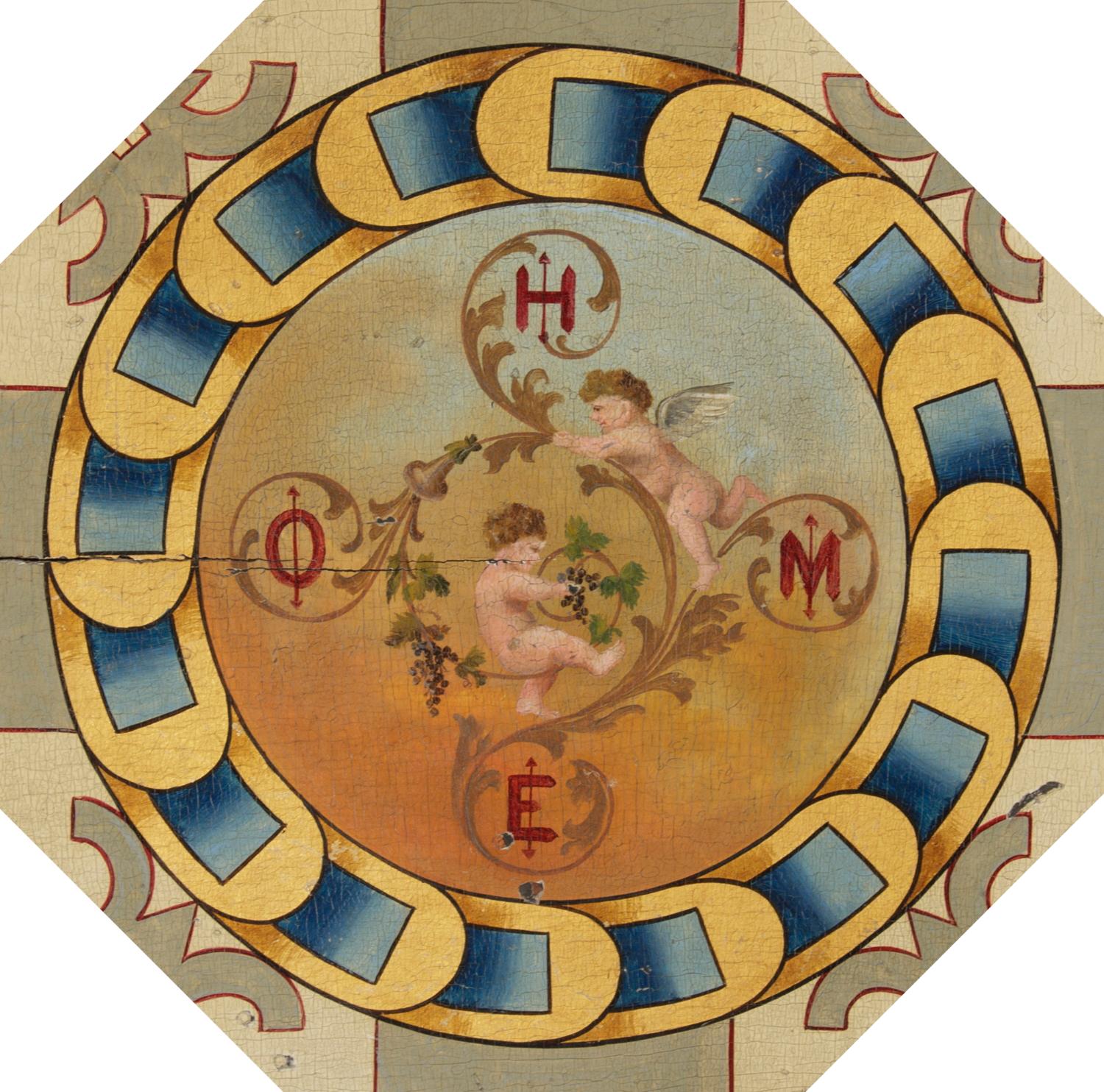 Fin du XIXe siècle Planche de jeu américaine peinte représentant des chérubins, vers 1870 en vente