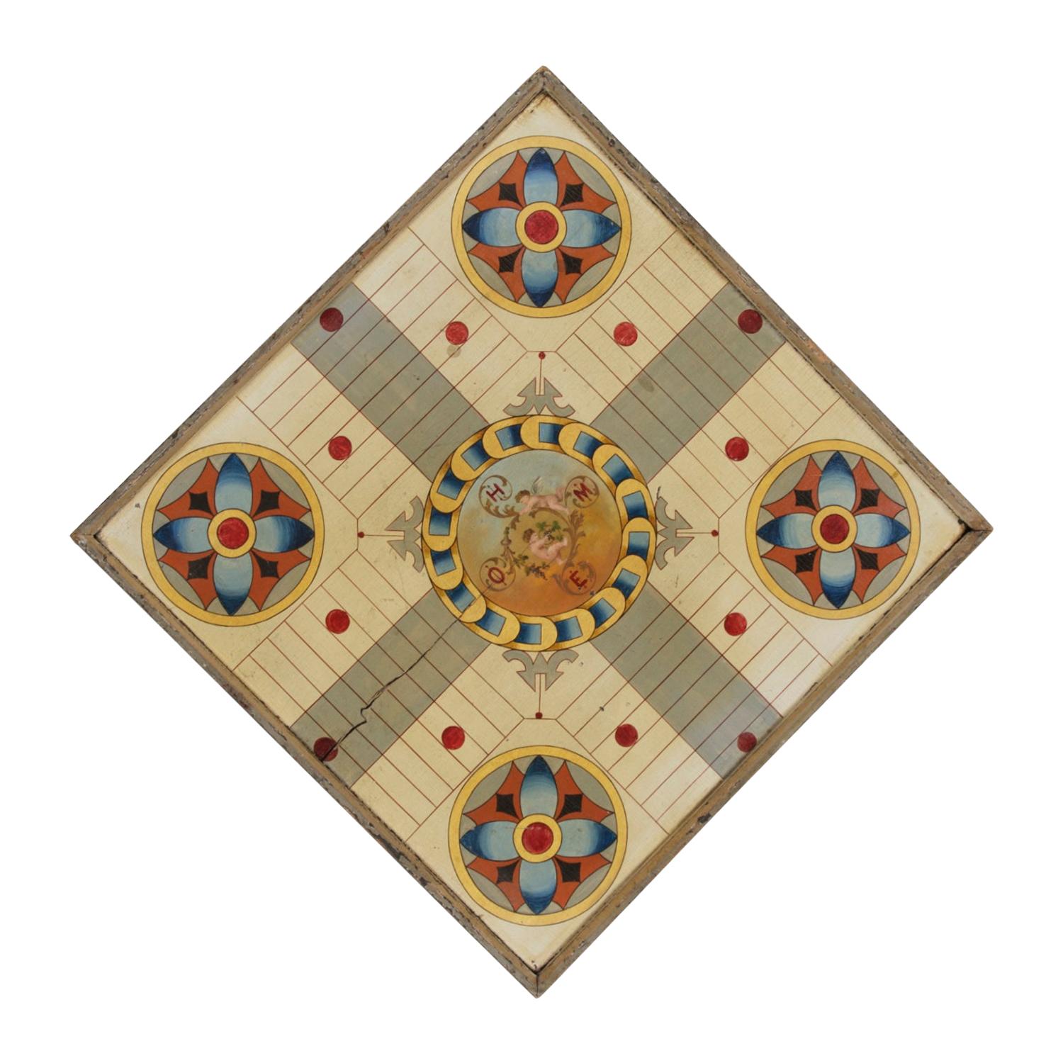 American Painted Gameboard Featuring Cherubs, Ca 1870 For Sale