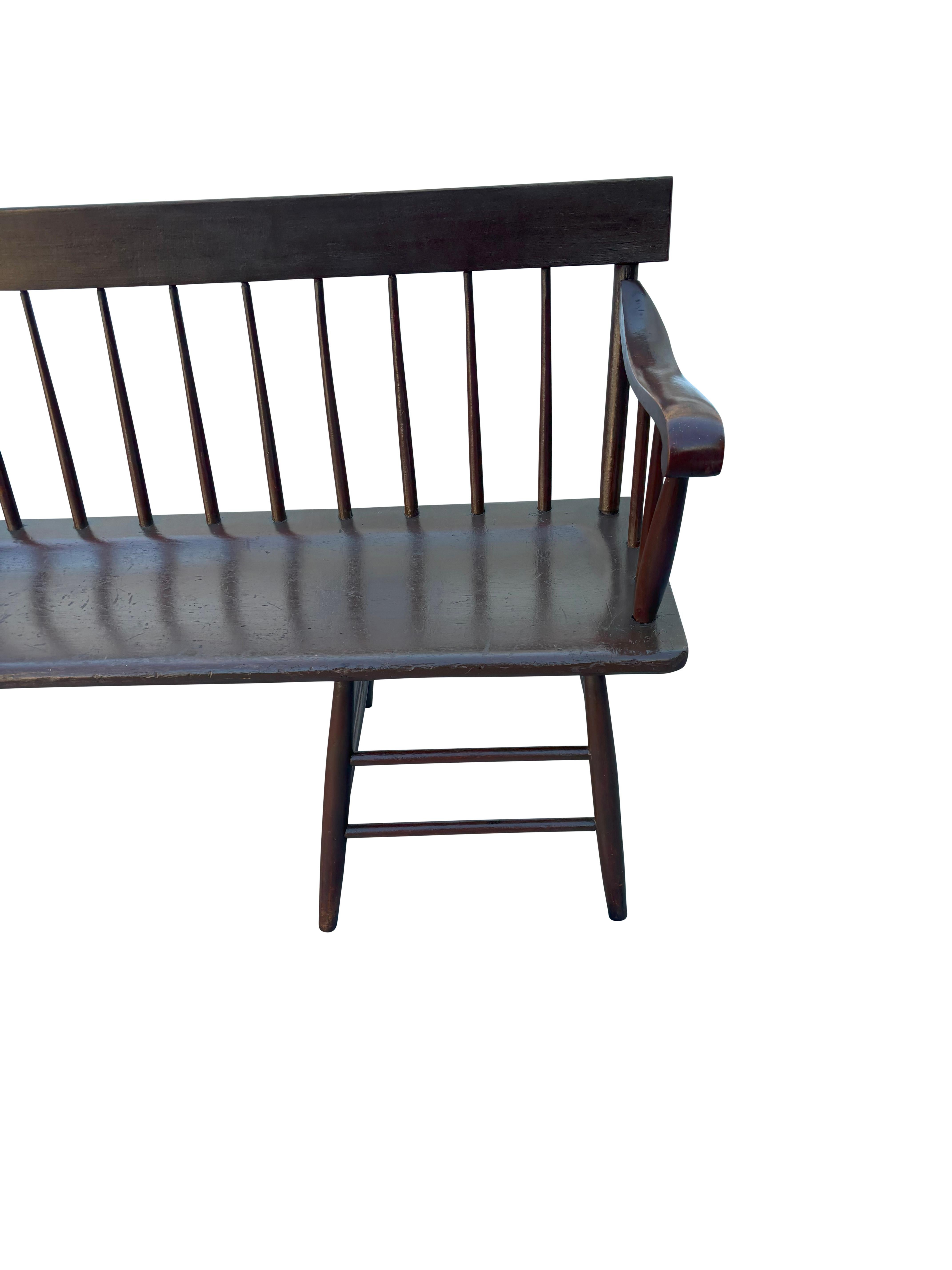 American Painted Pine Deacons Bench In Good Condition In Essex, MA