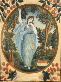 American Painted Silkwork Picture Depicting Pomona, Goddess Of Fruits