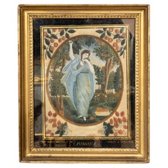 American Painted Silkwork Picture Depicting Pomona, Goddess Of Fruits