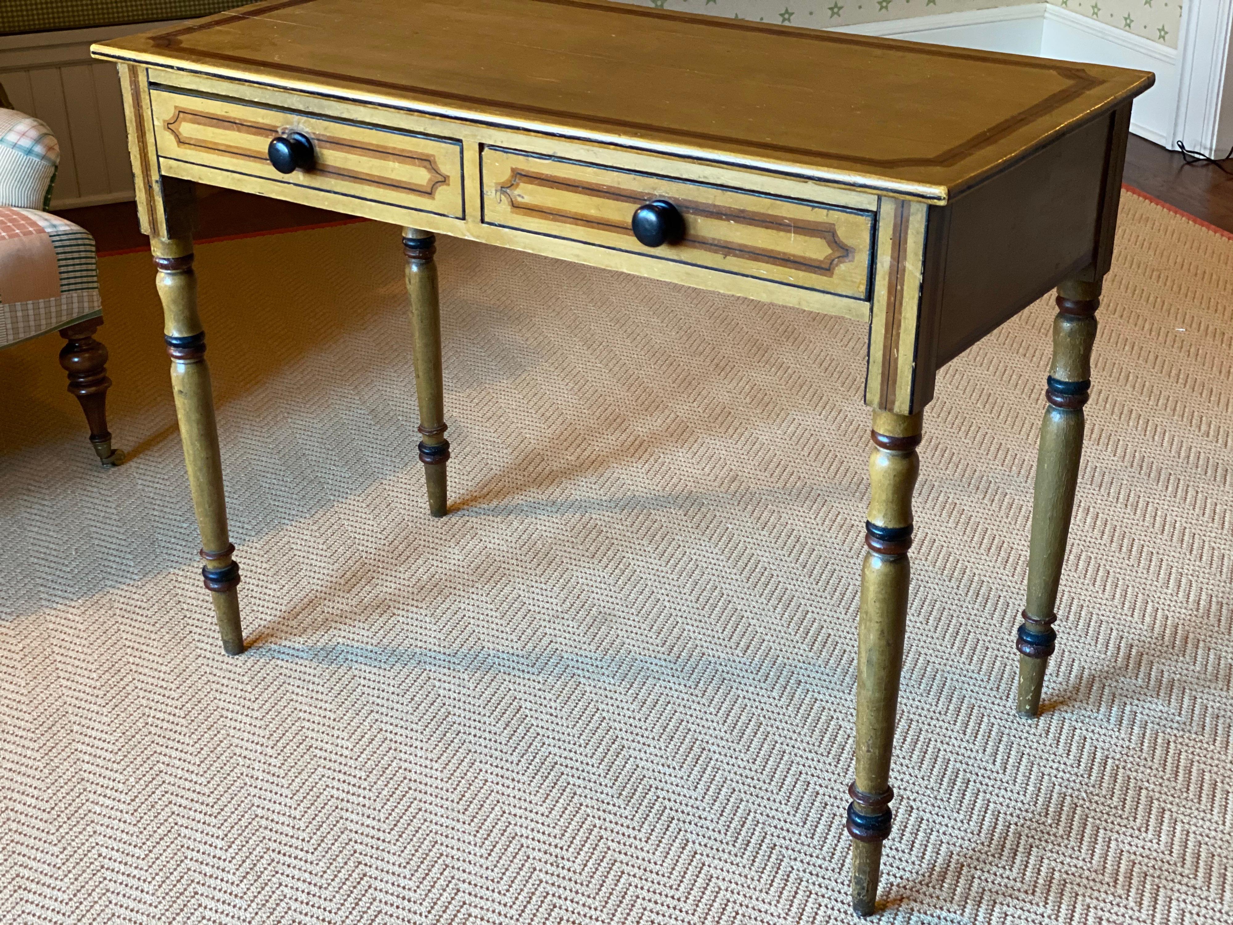 Pine American Painted Table with Two Drawers, Late 19th Century