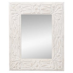 American Painted Tramp Art Wall Mirror with Carved Geometric Frame, 20th Century