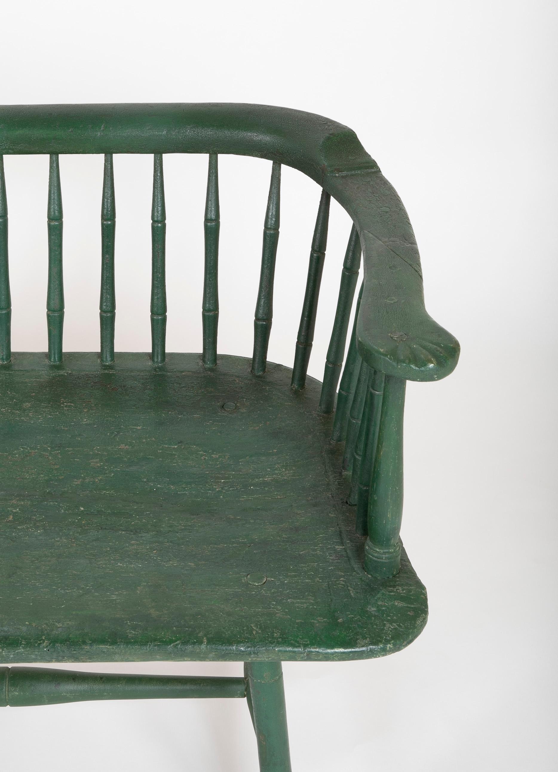 Wood American Painted Windsor Bench, circa 1790-1810
