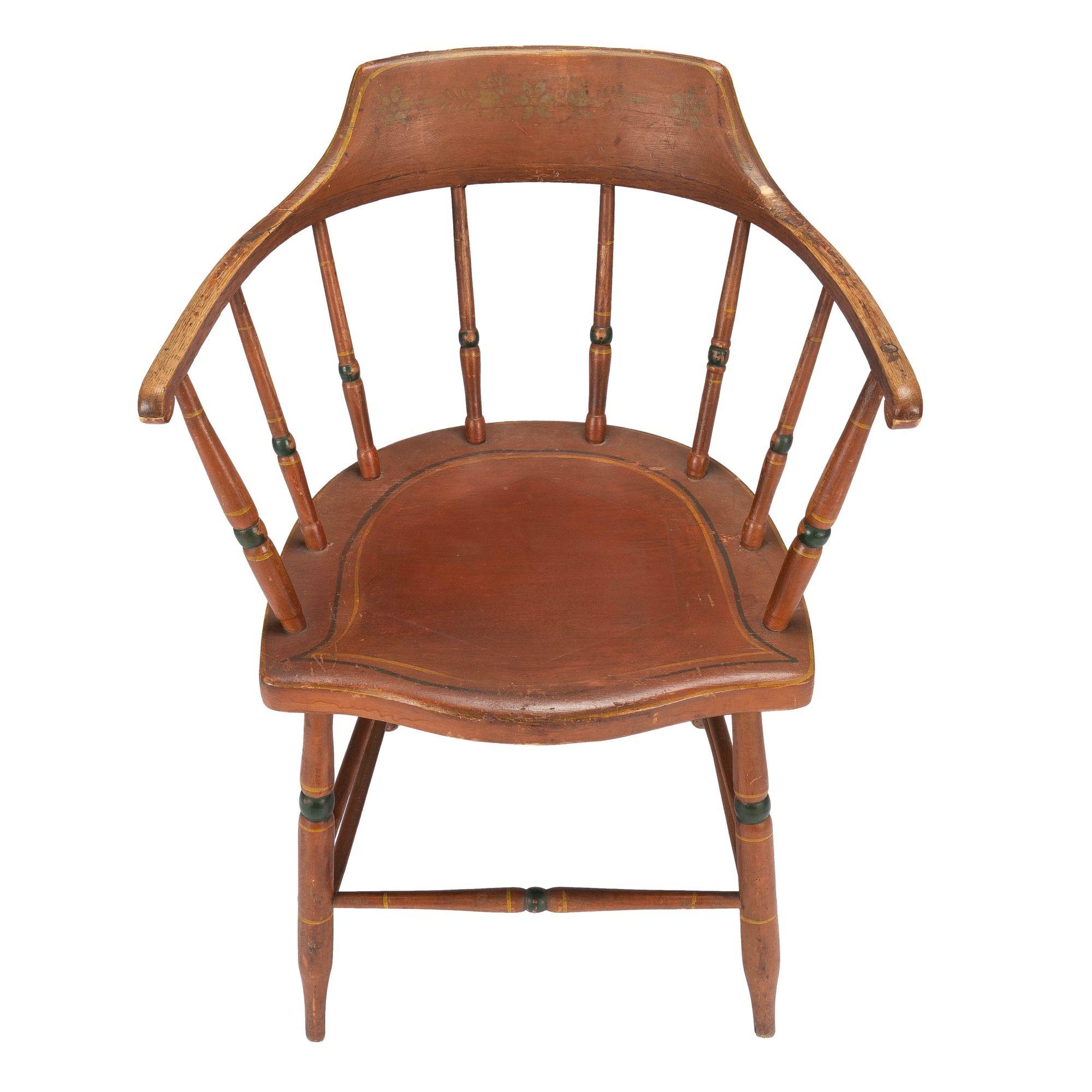 Chaise de capitaine Windsor peinte américaine, vers 1820 en vente 1