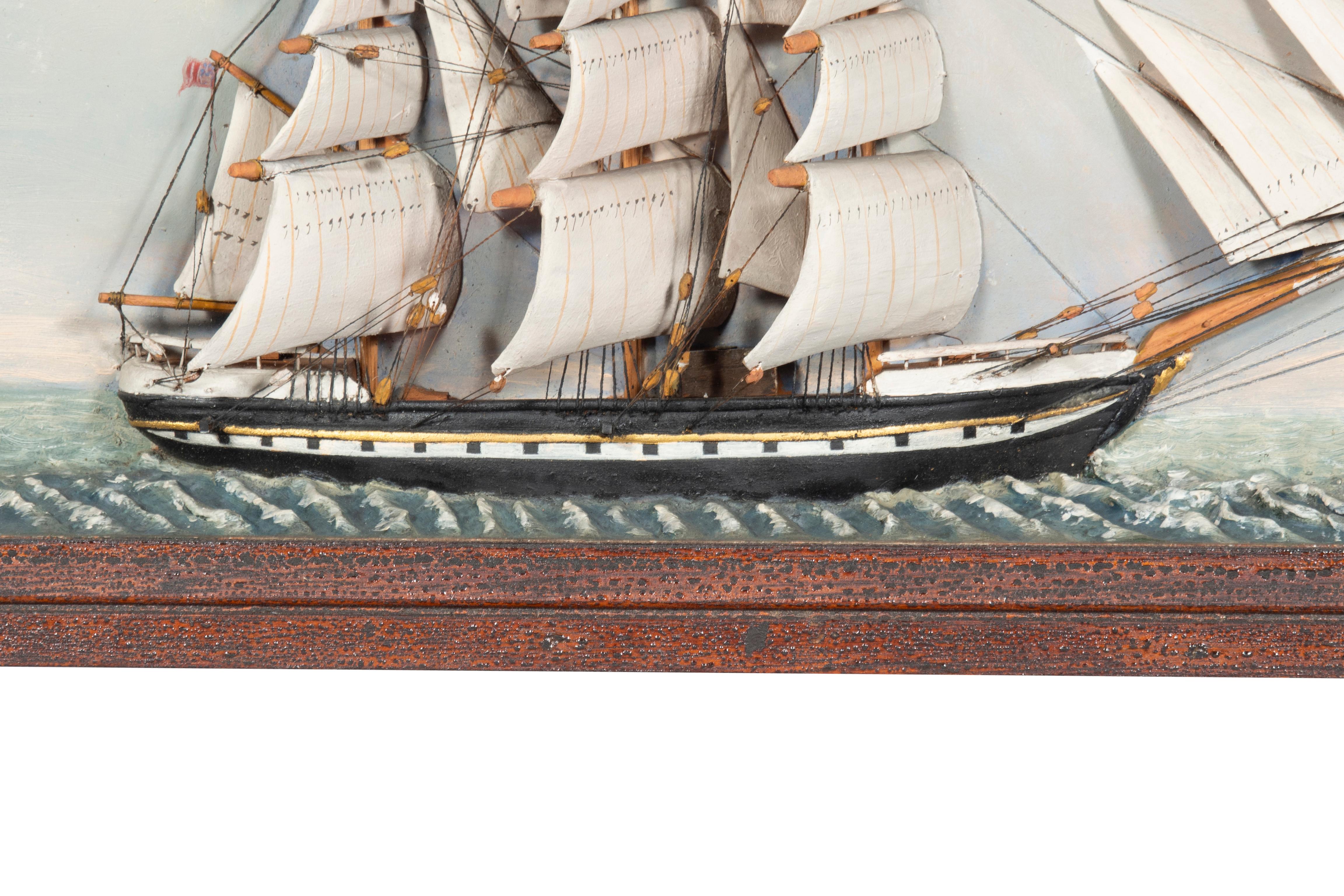 Hand-Painted American Painted Wood Ship Diorama