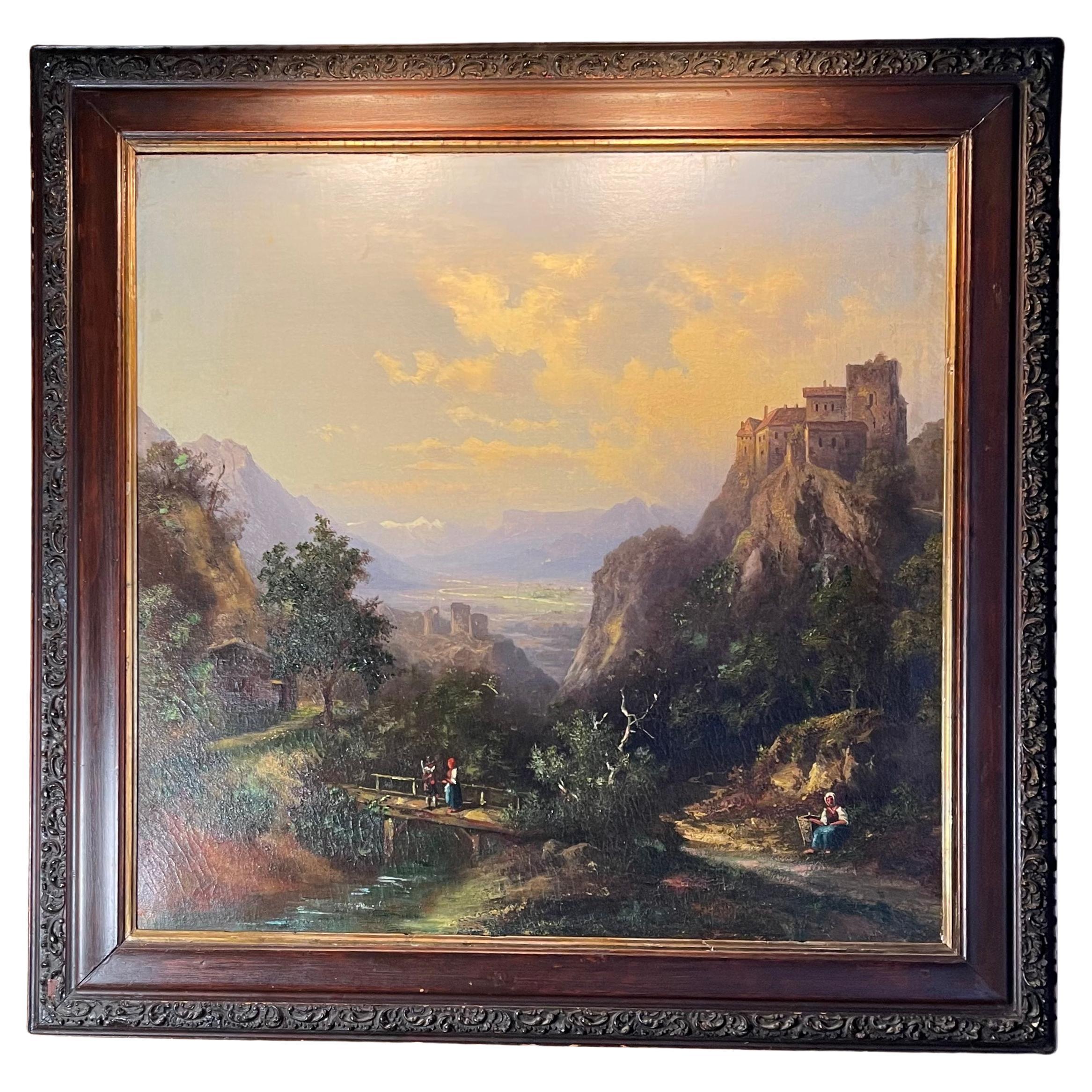 Peinture américaine de l'Hudson River School, huile sur toile