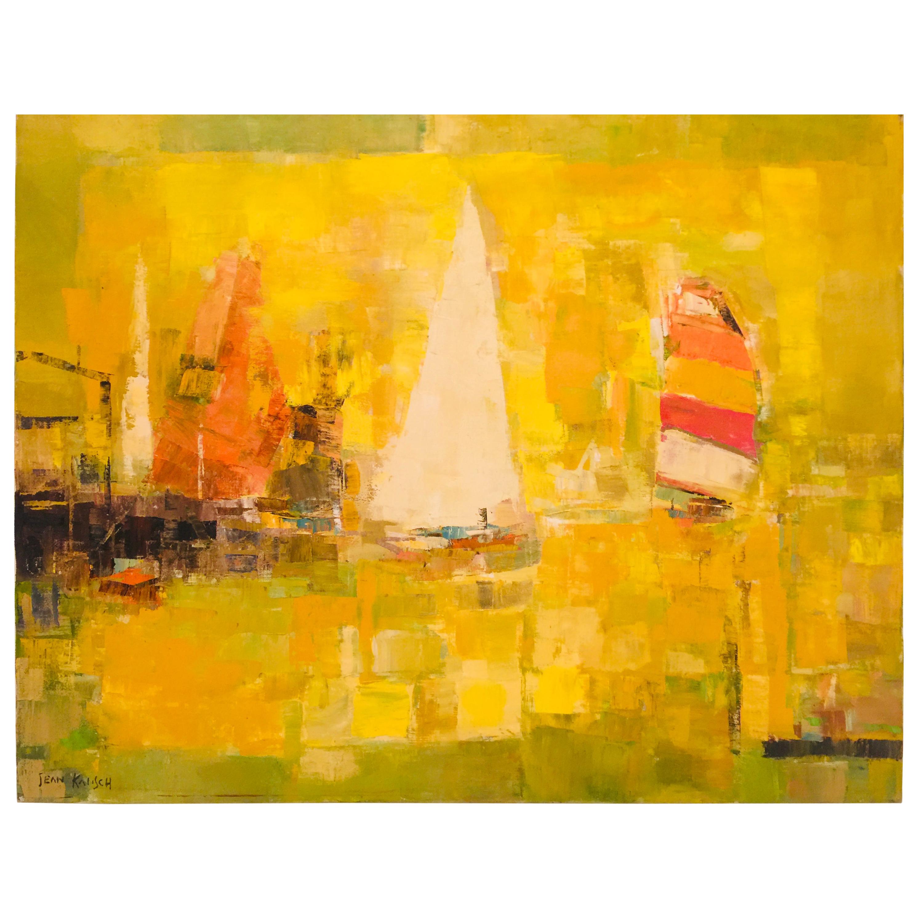 American Painting, "Sail Boats" Signed Jean Kalisch '1960-1970' Oil on Canvas