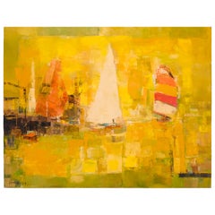 Vintage American Painting, "Sail Boats" Signed Jean Kalisch '1960-1970' Oil on Canvas