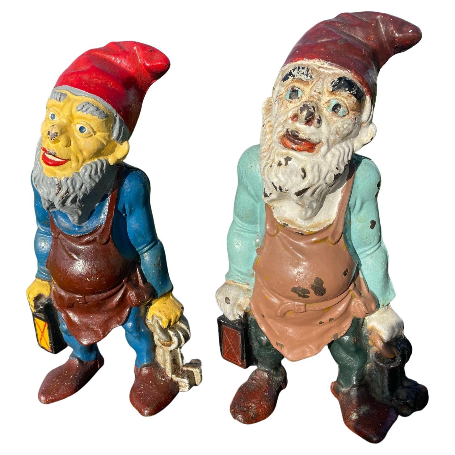 American Pair Garden Gnomes Good Luck Garden Guardians, Keeper of Keys For Sale