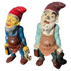 Retro American Pair Garden Gnomes Good Luck Garden Guardians, Keeper of Keys