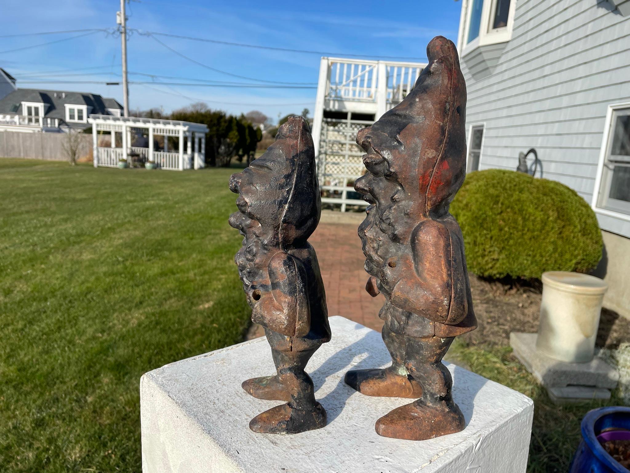 American Pair Garden Gnomes Good Luck Legendary Sculptures at 1stDibs