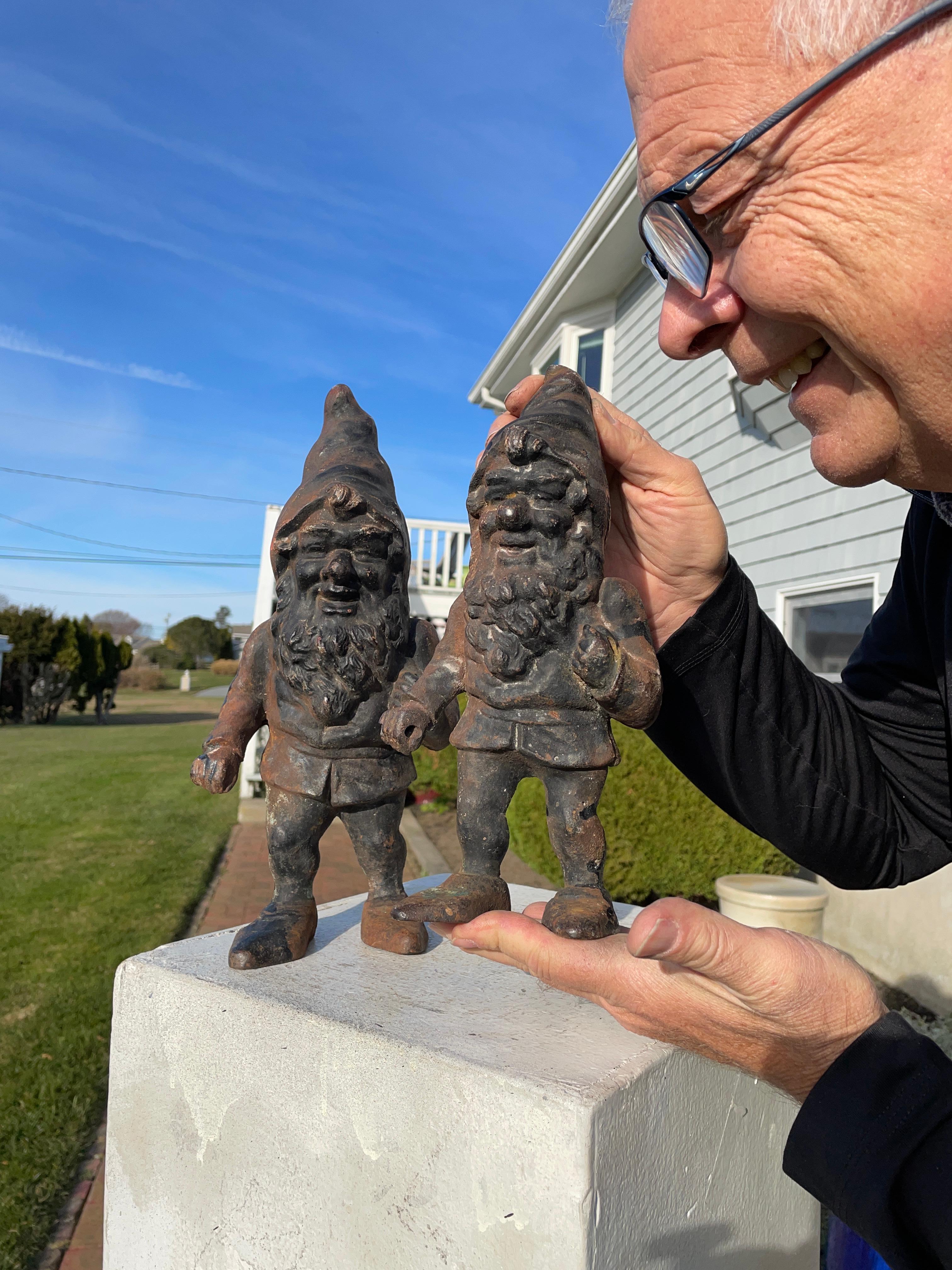 American Pair Garden Gnomes Good Luck Legendary Sculptures at 1stDibs