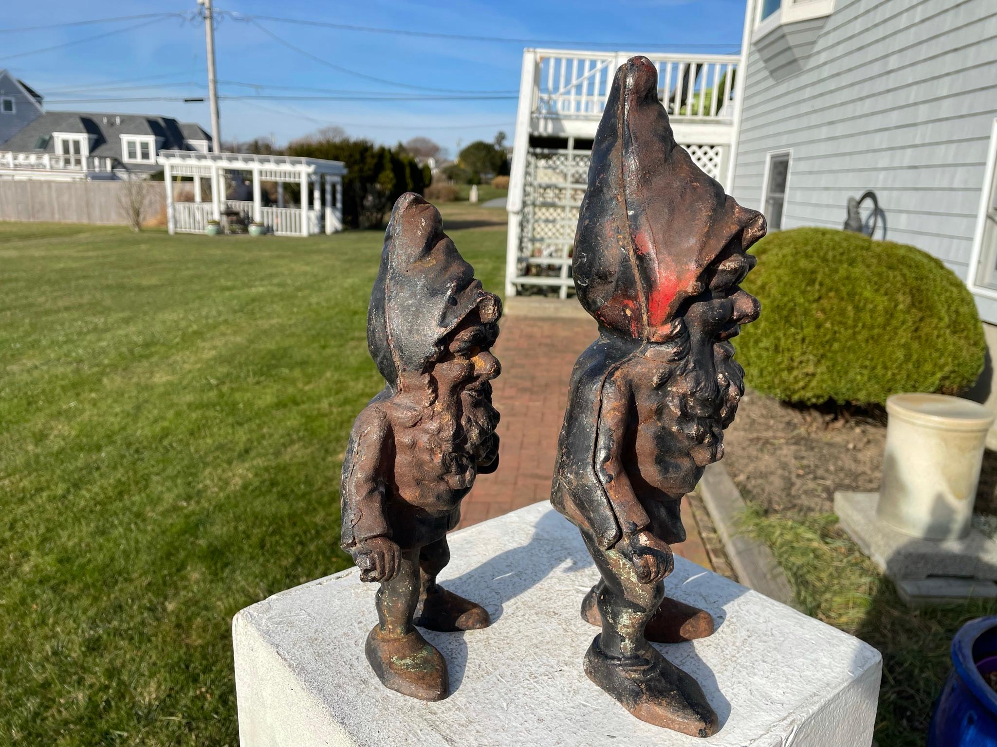 Iron American Pair Garden Gnomes Good Luck Legendary Sculptures