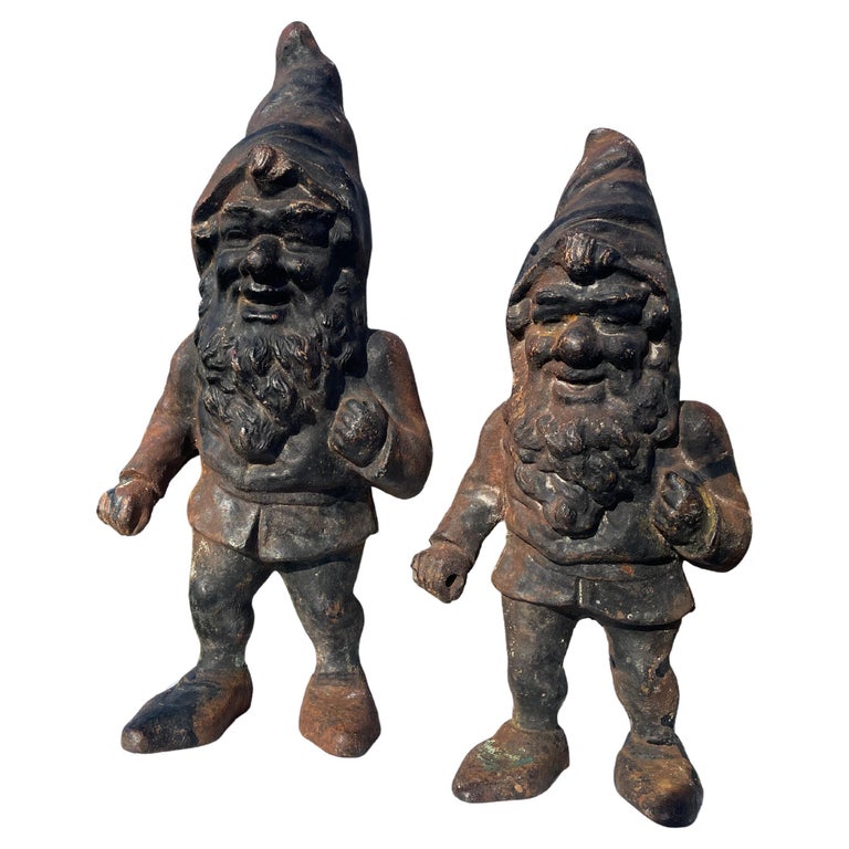American Pair Garden Gnomes Good Luck Legendary Sculptures For Sale at