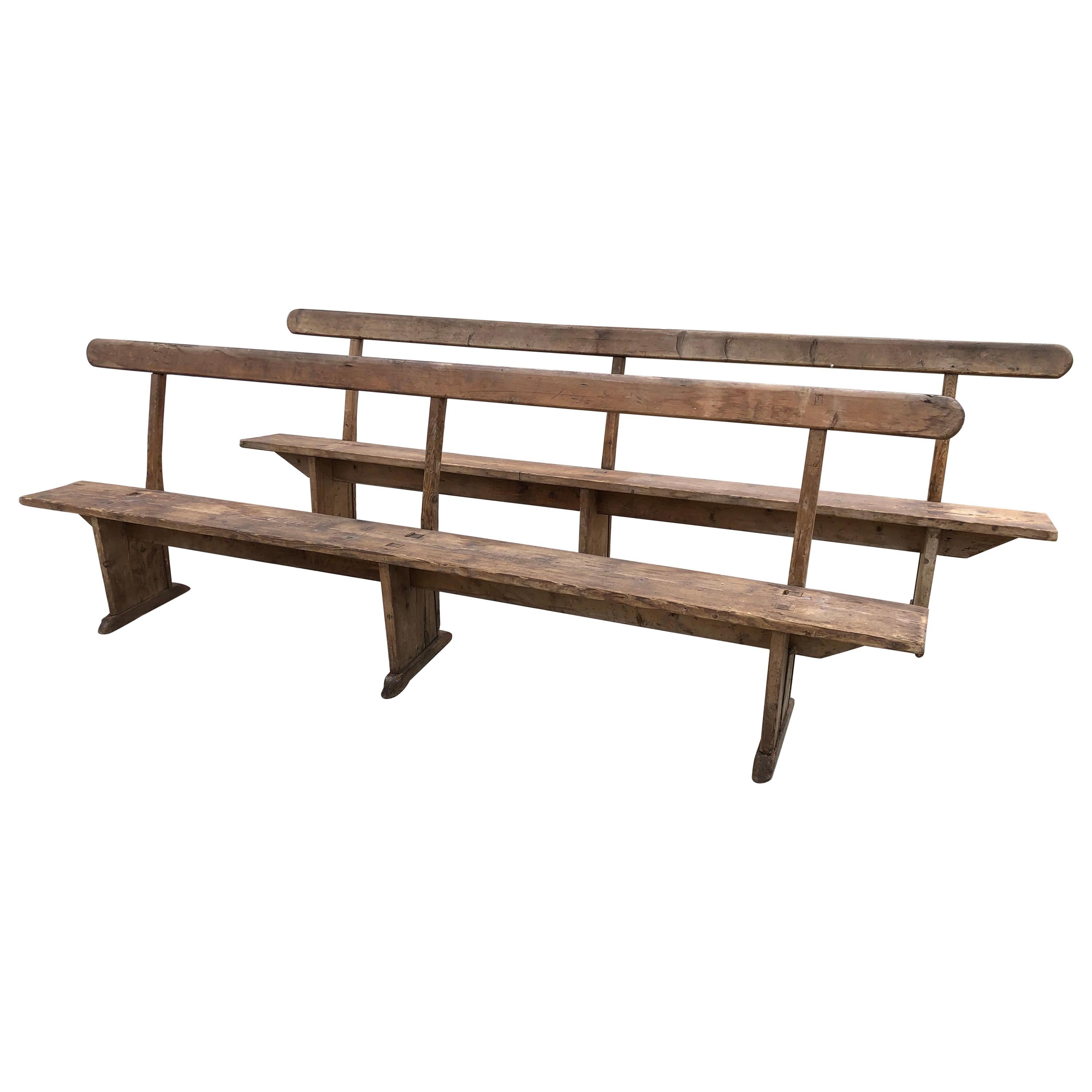 American Pair of Baroque Shoe Foot Moravian Meeting House Benches, circa 1750 For Sale