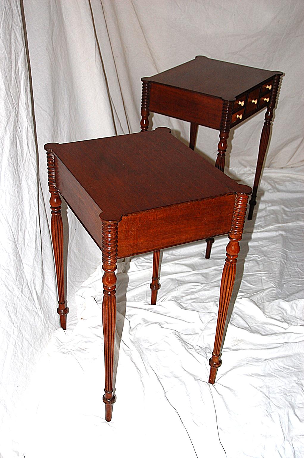 American Pair of Boston Sheraton Worktables in Mahogany and Bird’s-Eye Maple 1