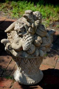 American Pair of Cast Crushed Stone Baskets of Fruit and Vegetables
